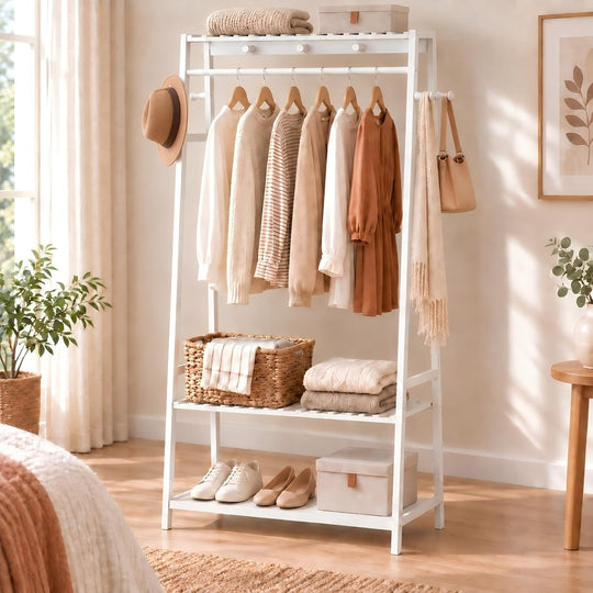 Bamboo Clothes Rail with 3 Shelves