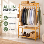Bamboo Clothes Rail with 3 Shelves