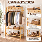 Bamboo Clothes Rail with 3 Shelves