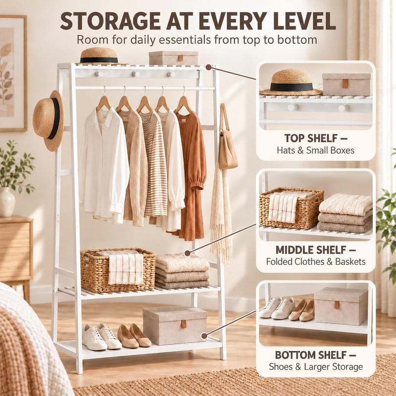 Bamboo Clothes Rail with 3 Shelves