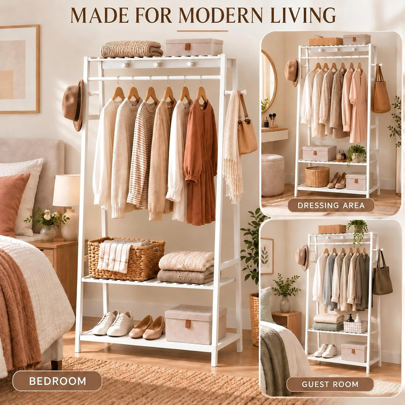 Bamboo Clothes Rail with 3 Shelves