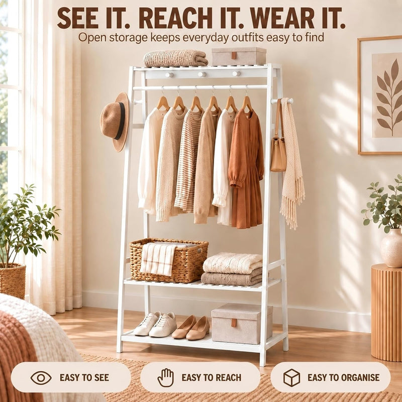 Bamboo Clothes Rail with 3 Shelves