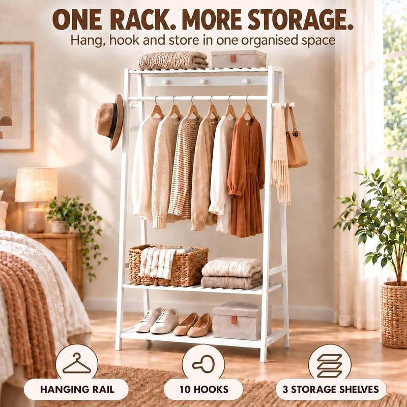 Bamboo Clothes Rail with 3 Shelves