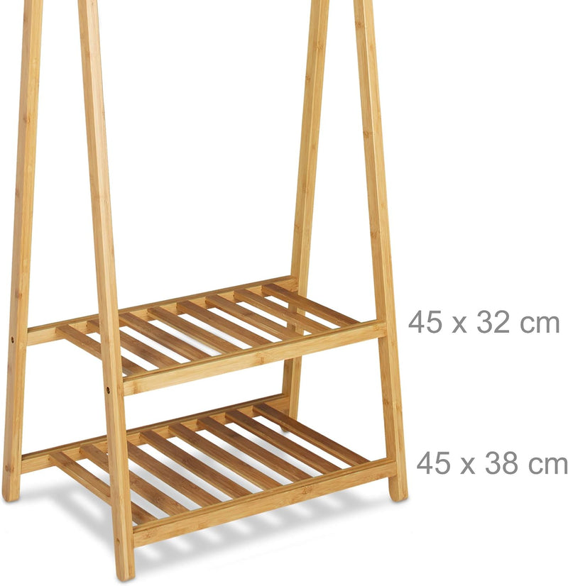 Bamboo Clothes Stand 2 Shelves Garment Rails