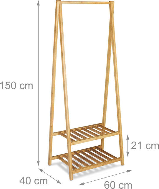 Bamboo Clothes Stand 2 Shelves Garment Rails