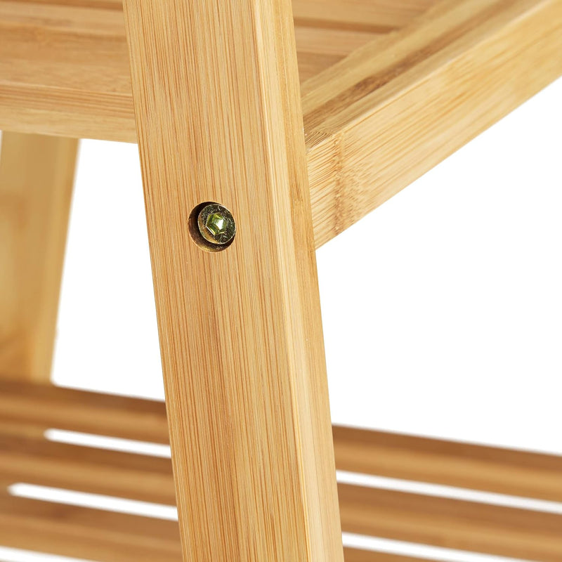 Bamboo Clothes Stand 2 Shelves Garment Rails