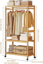 Bamboo Coat Rack Stand with Wheels Garment 3 Tiers