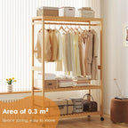 Bamboo Coat Rack Stand with Wheels Garment 3 Tiers