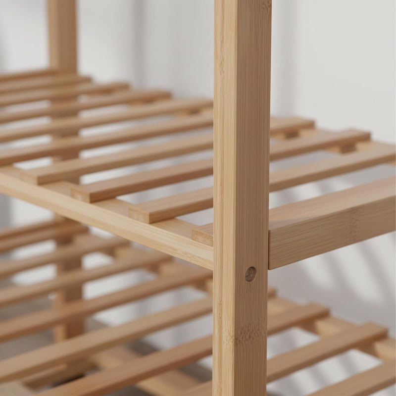 Bamboo Coat Rack with 4 Shelves 6 Hooks