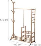 Bamboo Coat Rack with 4 Shelves 6 Hooks