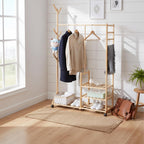 Bamboo Coat Rack with 4 Shelves 6 Hooks