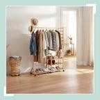 Bamboo Coat Rack with 4 Shelves 6 Hooks
