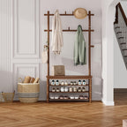 Bamboo Coat Rack with Shoe and 13 Hooks