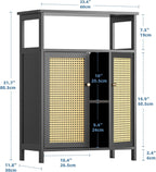 Bamboo Floor Cabinet Bathroom Storage with 2 Rattan