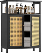 Bamboo Floor Cabinet Bathroom Storage with 2 Rattan