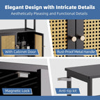Bamboo Floor Cabinet Bathroom Storage with 2 Rattan