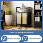 Bamboo Floor Cabinet Bathroom Storage with 2 Rattan