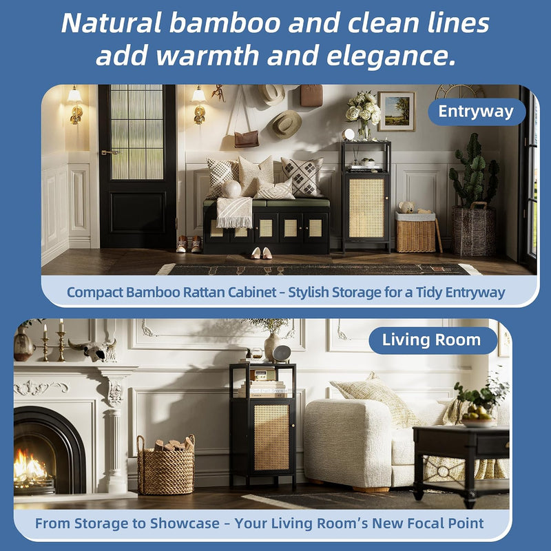 Bamboo Floor Cabinet Small Bathroom Storage with Single