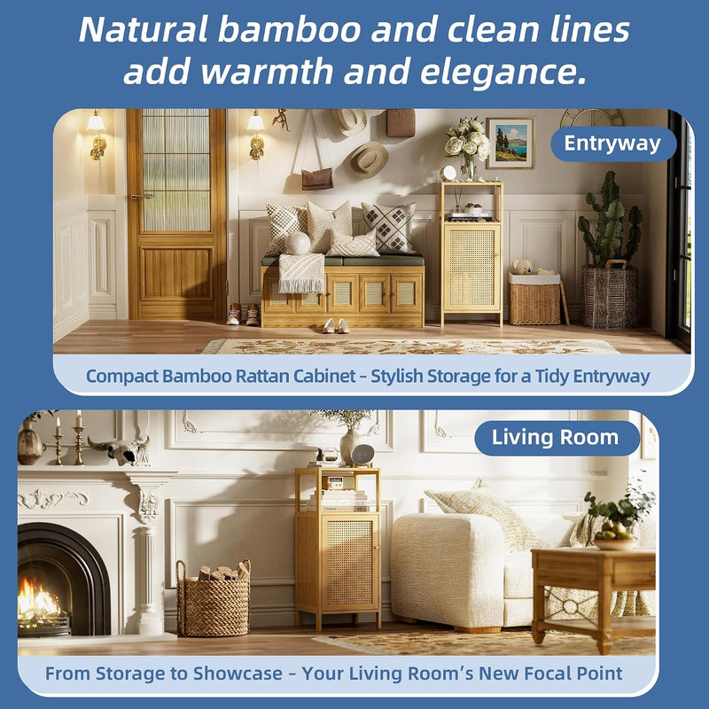 Bamboo Floor Cabinet Small Bathroom Storage with Single