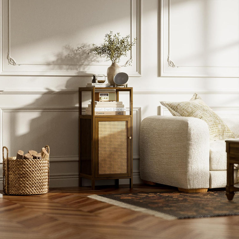 Bamboo Floor Cabinet Small Bathroom Storage with Single