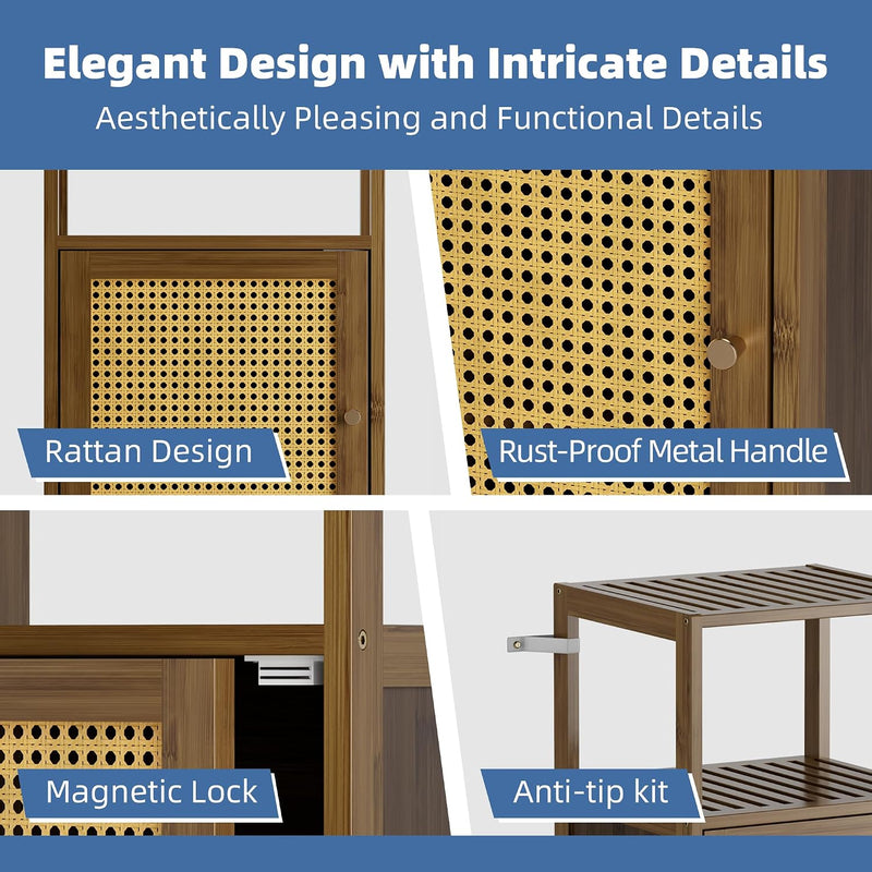 Bamboo Floor Cabinet Small Bathroom Storage with Single