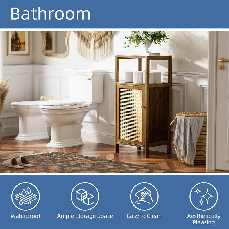 Bamboo Floor Cabinet Small Bathroom Storage with Single