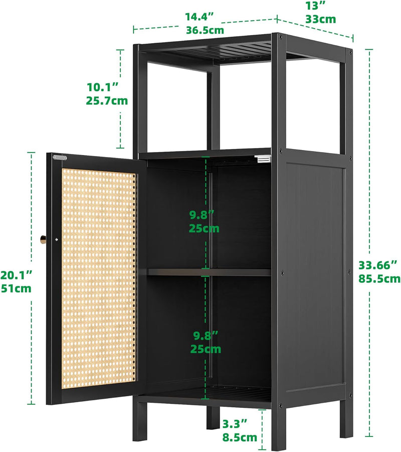 Bamboo Floor Standing Small Bathroom Cabinet with Rattan