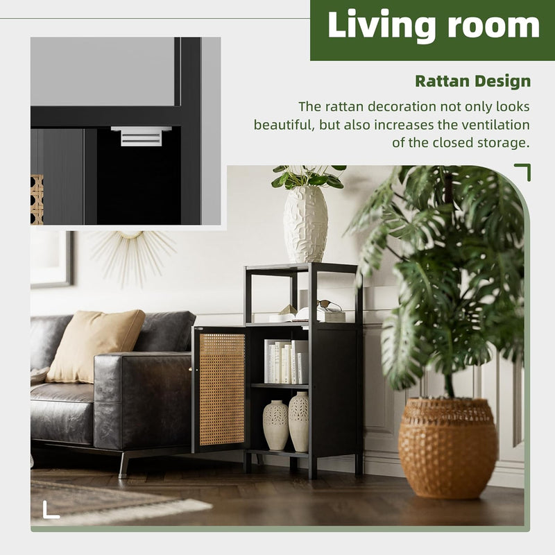 Bamboo Floor Standing Small Bathroom Cabinet with Rattan
