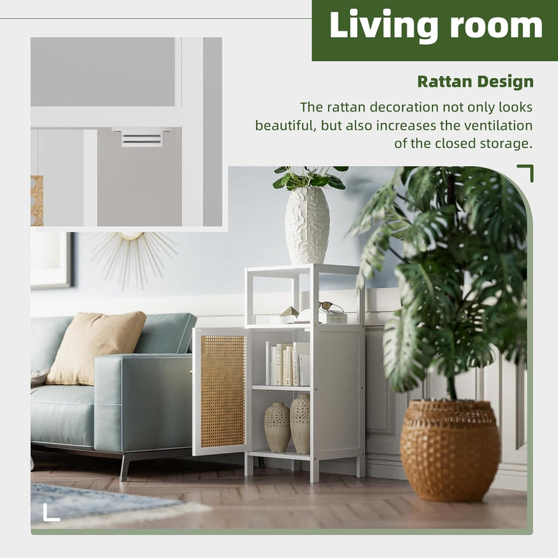 Bamboo Floor Standing Small Bathroom Cabinet with Rattan