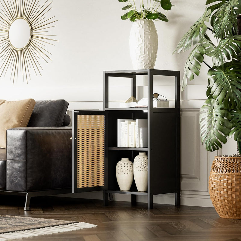 Bamboo Floor Standing Small Bathroom Cabinet with Rattan