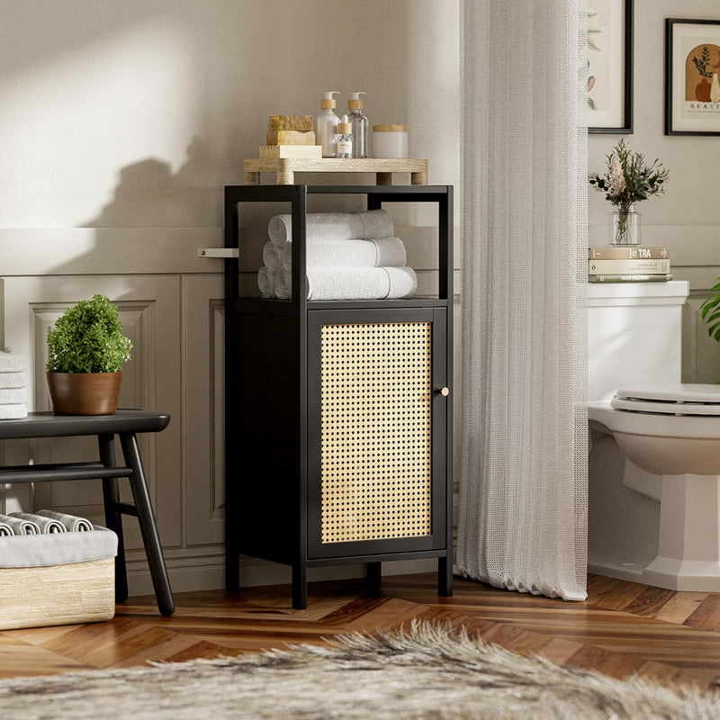 Bamboo Floor Standing Small Bathroom Cabinet with Rattan