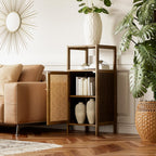 Bamboo Floor Standing Small Bathroom Cabinet with Rattan