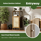 Bamboo Floor Standing Small Bathroom Cabinet with Rattan