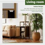 Bamboo Floor Standing Small Bathroom Cabinet with Rattan