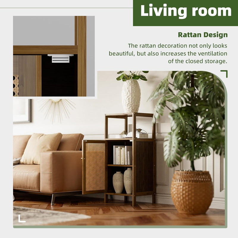 Bamboo Floor Standing Small Bathroom Cabinet with Rattan