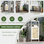 Bamboo Floor Standing Small Bathroom Cabinet with Rattan