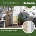 Bamboo Floor Standing Small Bathroom Cabinet with Rattan
