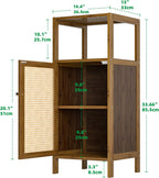 Bamboo Floor Standing Small Bathroom Cabinet with Rattan