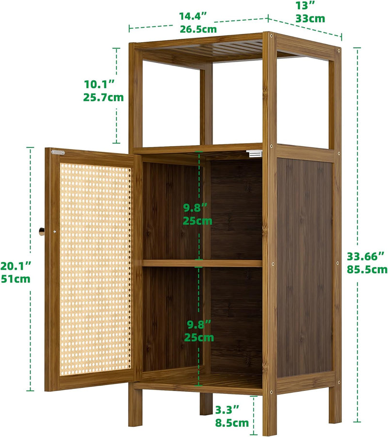 Bamboo Floor Standing Small Bathroom Cabinet with Rattan