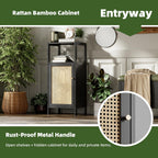 Bamboo Floor Standing Small Bathroom Cabinet with Rattan