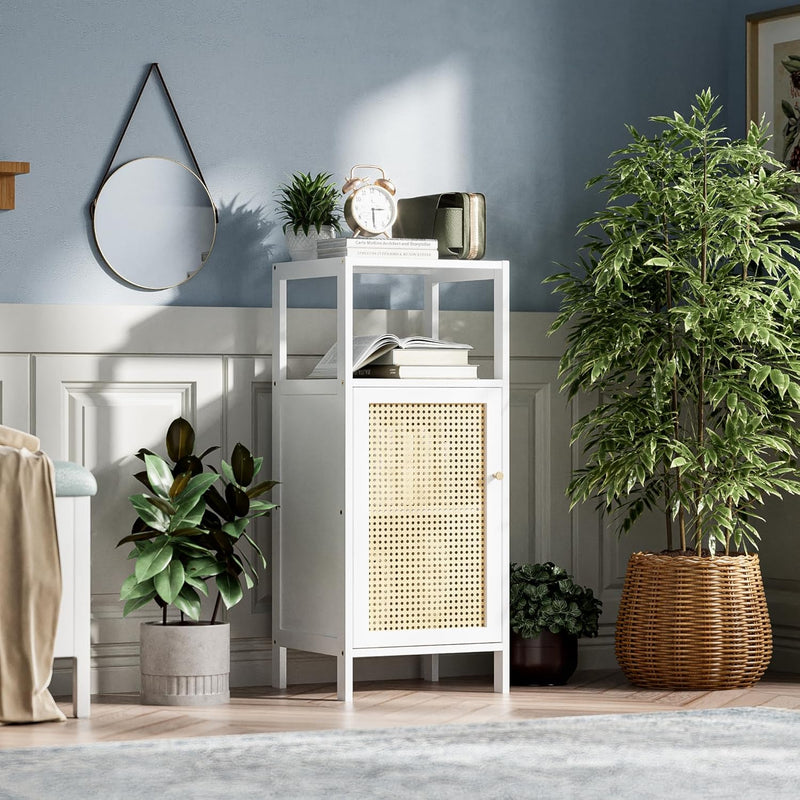 Bamboo Floor Standing Small Bathroom Cabinet with Rattan