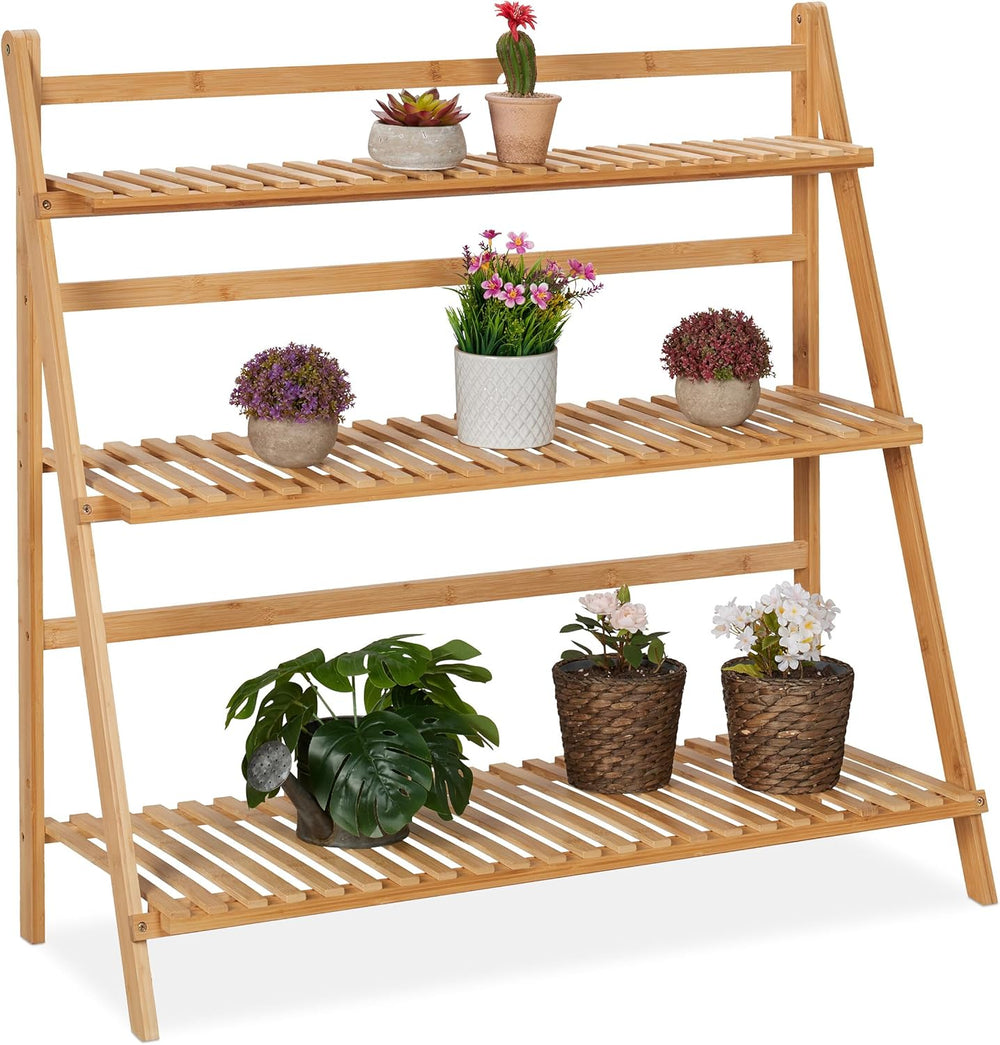 Bamboo Flower Rack Indoors Plant Stand with 3
