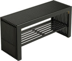 Bamboo Hallway Bench with Shelf Wooden Dining
