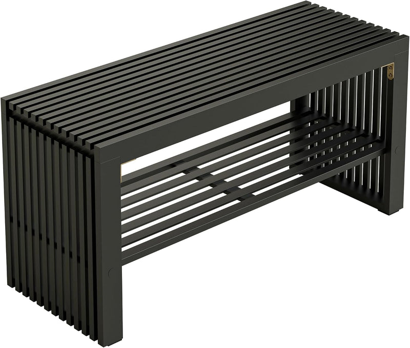 Bamboo Hallway Bench with Shelf Wooden Dining