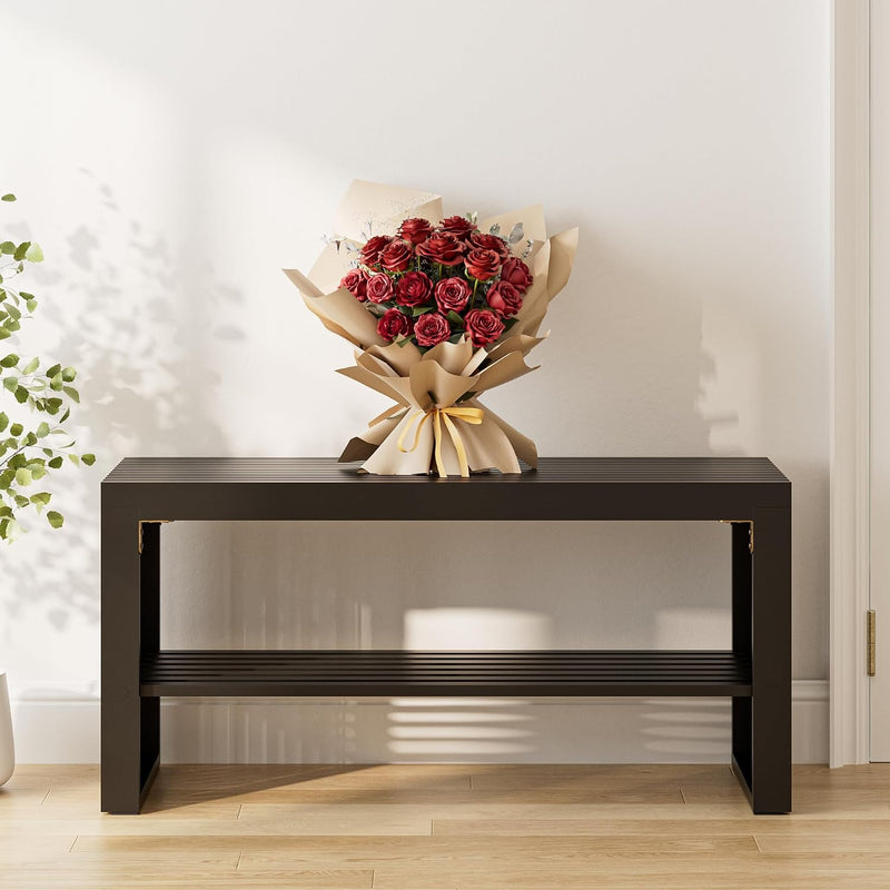 Bamboo Hallway Bench with Shelf Wooden Dining