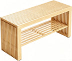 Bamboo Hallway Bench with Shelf Wooden Dining
