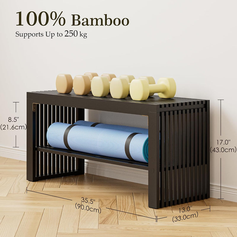 Bamboo Hallway Bench with Shelf Wooden Dining