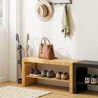 Bamboo Hallway Bench with Shelf Wooden Dining