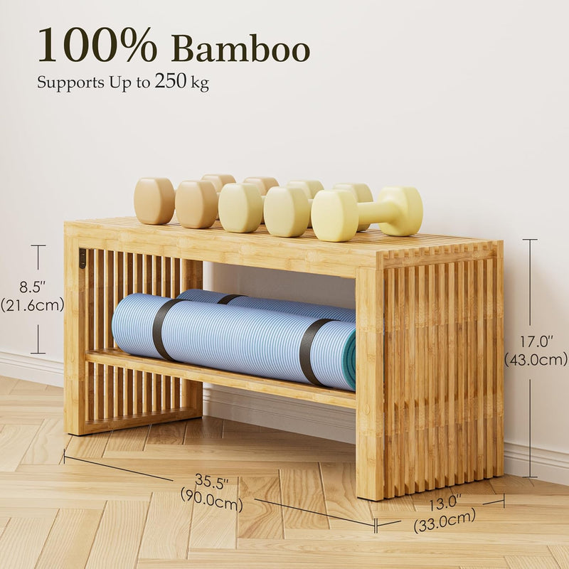 Bamboo Hallway Bench with Shelf Wooden Dining