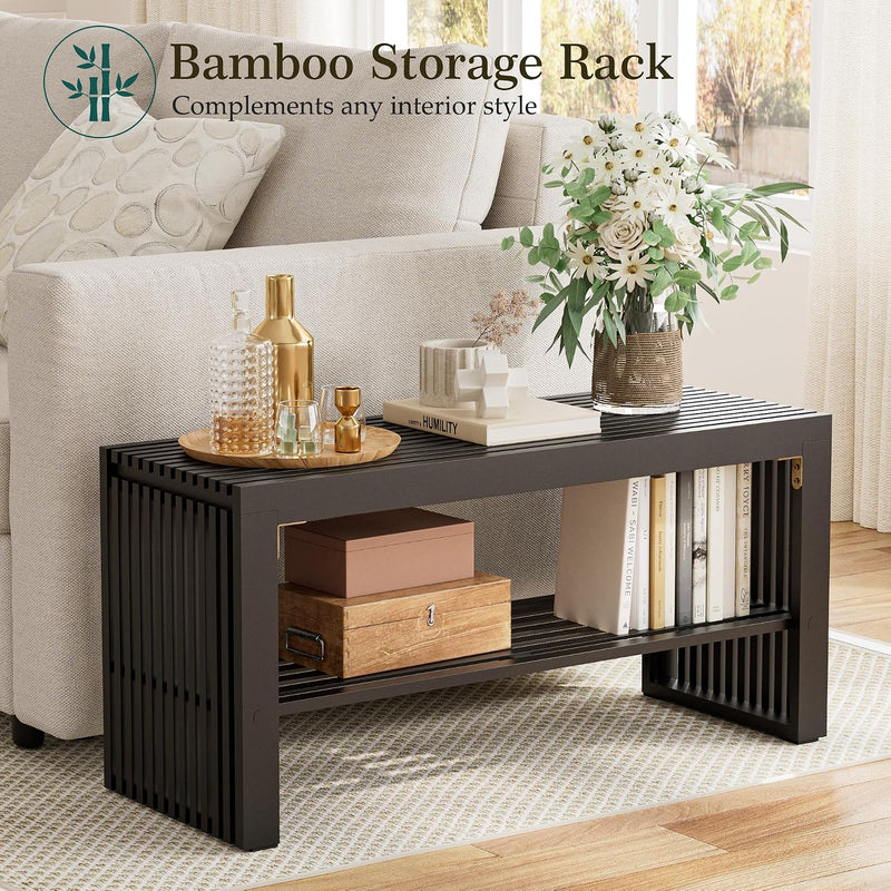 Bamboo Hallway Bench with Shelf Wooden Dining